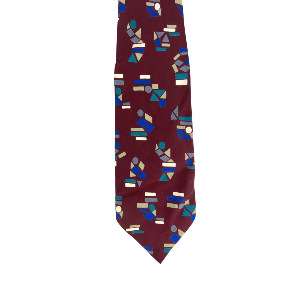 Brandini‎ Mens Tie Burgundy Geometric Abstract 100% Silk Italian Made 57x4